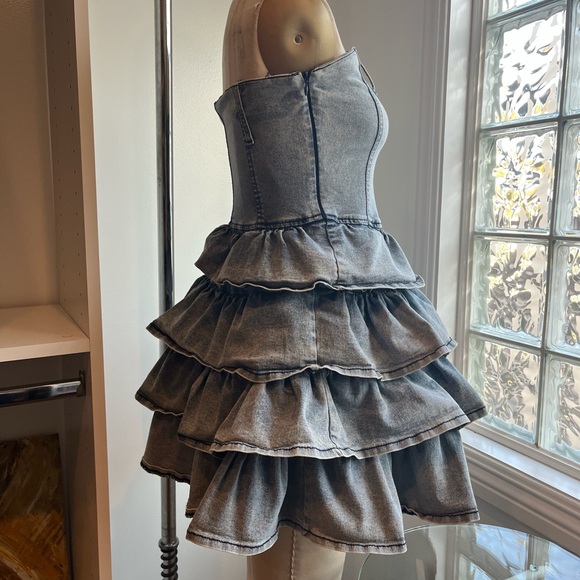 Strapless Denim Ruffle Dress - Picture 3 of 5